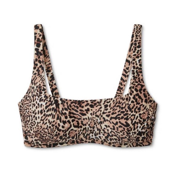 Women's Leopard Print Square Neck Bikini Top - Kona Sol™ Cheetah Leopard S - Picture 3 of 8